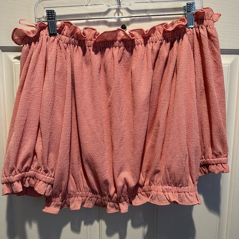 Express pink off the shoulder top with ruffle detail
